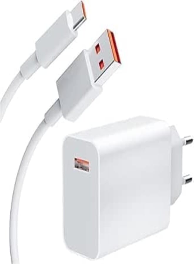 33W Fast Turbo Charger with 1M Type-C Charging Cable - White - Compatible with Note 13/12/11 Pro 11s 10 Mi 13T/12T/12X/11T/11T/11T/POCO X3/M3/X3 Pro